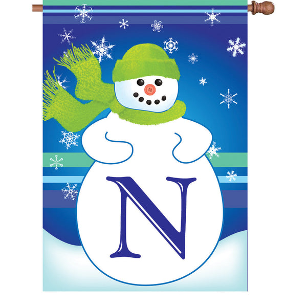 28 in. Winter Monogram Flag - N